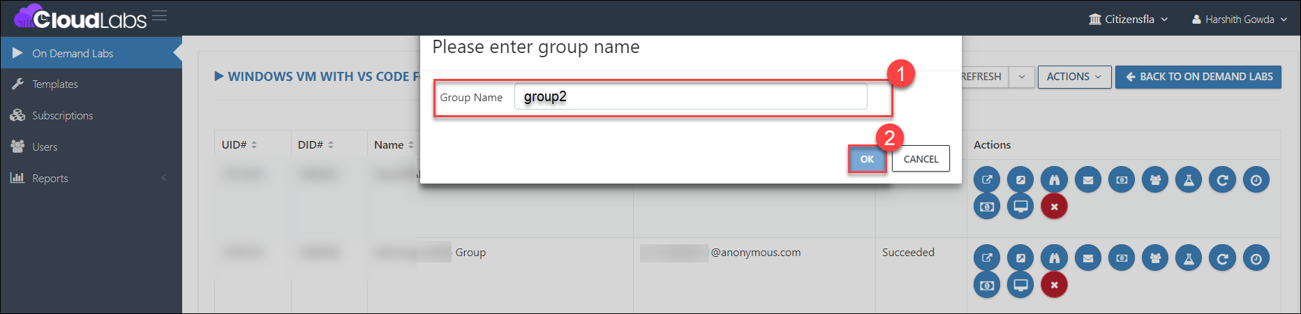 Add Group from Users Page